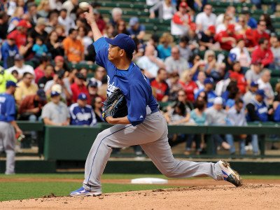 Los Angeles Dodgers v Los Angeles Angels of Anaheim, TEMPE, AZ - FEBRUARY 26: Hiroki Kuroda Photographic Poster Print by Norm Hall, 9x12