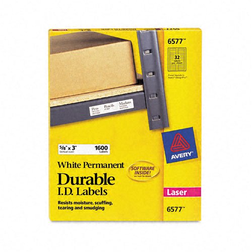 Avery : Permanent ID Labels for Laser Printers, 5/8 x 3, White, 1600/Pack -:- Sold as 2 Packs of - 1600 - / - Total of 3200 Each
