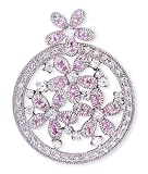 C.Z. Pink Sapphire Diamond Flower Sterling Silver Circle Pendant (Holiday Special)