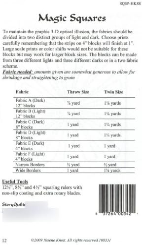 Magic Squares Quilt Pattern, Throw &amp; Twin Sizes, 3D Optical Illusion