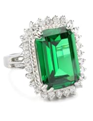CZ by Kenneth Jay Lane "Elegant Cubic Zirconia" Rhodium-Plated Emerald-Color Pave Ring, Size 7