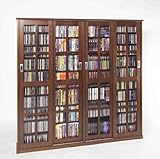 IMAGE OF Multimedia Storage Cabinet with Sliding Glass Door in Walnut Finish