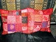2 Flame Orange Patchwork Embroidered Sari Cushion Covers Bed Pillows