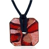 Amber And Silver Foil Murano Glass Square Donut Pugster Pendant