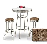 Chrome Bar Table & 2 Chrome Cheetah Animal Print Fabric Seat Barstools