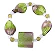 Bracelet - B62 - Murano Style Glass - Twists and Square - Lime and Purple