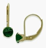 May 10 Karat Yellow Gold 5mm Emerald Leverback Gem Earrings