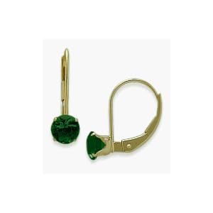Buy May 14 Karat Yellow Gold 5mm Emerald Leverback Gem Earrings by Elite