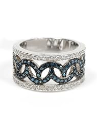Christmas Blue & White Diamond Pave Band Ring Sterling Silver Fine Jewelry