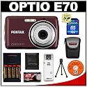 Pentax Optio E70 Digital Camera (Wine Red) + 4GB SD Card + Batteries + Carrying Case + Cameta Bonus Accessory Kit