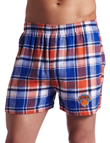 NBA Men's New York Knicks Legend Flannel Boxers (Royal/Orange, Small)