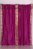 Pair Violet Red sari curtains with attached valance