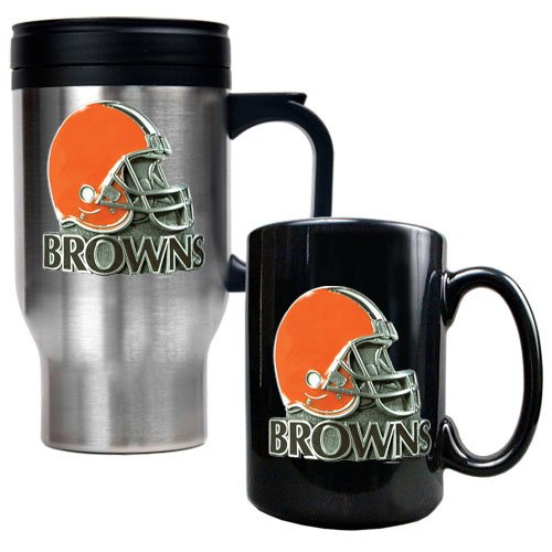 Cleveland Browns NFL Travel Mug & Ceramic Mug Set - Helmet logo