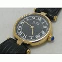 Vintage/Antique watch: Pre Owned Women's Cartier Watch Vermeil Black Dial Swiss Quartz Movement 1990's