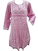 Womans Cotton Tunic Anarkali Pink Chikan Embroidered Caftan Dress Kurta