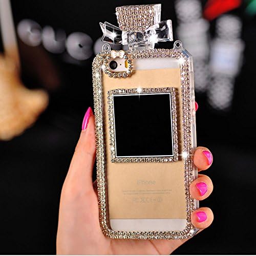 Lentenda Diamond Crystal Perfume Bottle Shaped Chain Handbag Case Cover for Iphone 6 4.7" White