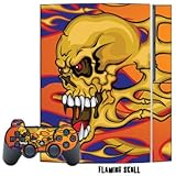 Playstation 3 Skin - System Console Skin and two PS3 Controller Skins - Flaming Skull