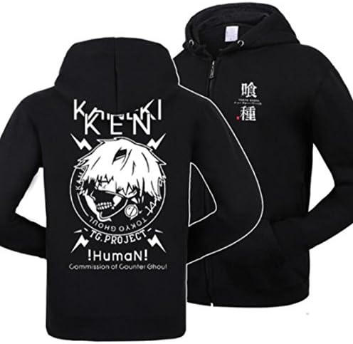 Anime Tokyo Ghoul Ken Kaneki Full Zip Unisex Hoodie Jacket (S(H 61-63" W 88-99 lbs), Black 1)