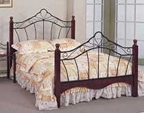 Queen Size Black Finish Metal Wood Bed Headboard and Footboard