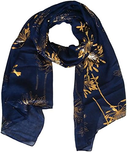 Lily Park Women's Fashion Soft Light Weight Floral Print Sheer Scarf Shawl Wrap (Deep Navy)