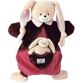 Doudou et Compagnie PUP1611 25cm Raspberry Rabbit and Baby Puppet