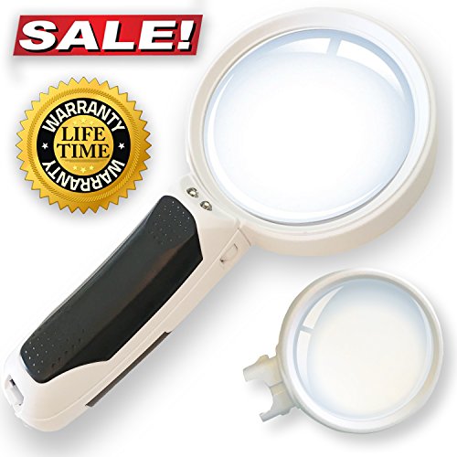 LED Magnifying Glass 10X + 5X Illuminated 2 Lens set. Best Magnifier Set With lights for Seniors, Maps, Jewellery , Watch & Computer Repair, Hobbies & Stamps. Read Easily At Night