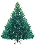 7.5' Pre-lit Shimmering Blue Green Peacock Color Theme Tinsel Christmas Tree