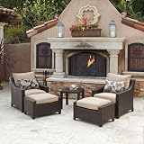 RST Outdoor Delano Club Chairs with Ottomans and Side Table Set Patio Furniture, 2-Pack