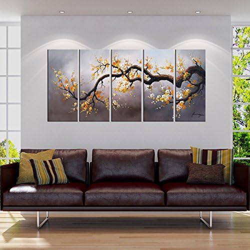 Hand-painted 'Plum Blossom 315' 5-piece Gallery-wrapped Canvas Art Set with a Realistic Look That Adds Vibrant Color and Motion to an Open Wall