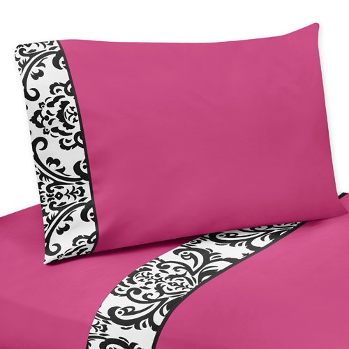 3 pc Twin Sheet Set for Hot Pink, Black and White Isabella Bedding Collection by Sweet Jojo Designs