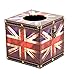 Vintage Style Union Jack Design Square Wood Facial Tissue Box Cover / Tabletop Napkin Holder