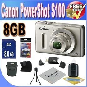 Canon PowerShot S100 12.1 MP Digital Camera with 5x Wide Angle Optical Image Stabilized Zoom (Silver) + 8GB SDHC Memory + Extra Extended Life Battery + USB Card Reader + Memory Card Wallet + Deluxe Case + Accessory Saver Bundle!