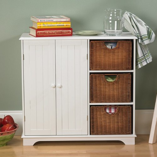 SEI Sideboard with Wicker Drawers, White