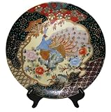 Decorative Chinese hand painted porcelain plate with gold filigree - Peacock