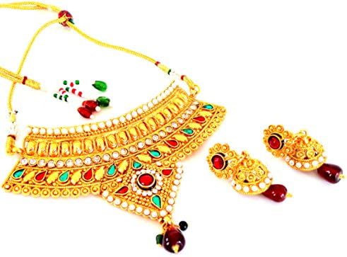 Megh Craft Women's Indian Gold Plated Bridal Collar Necklace Set
