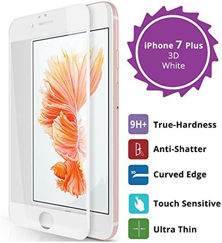 iPhone 7 PLUS 5.5 - Full-Curved 3D TEMPERED GLASS 9H-Strength Rated Best Screen Protector for Apple iPhone 7 PLUS - Full Coverage Edge-to-Edge - 9H Hardness + Easy Installation [WHITE]