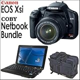 Canon EOS Rebel Xsi 12.2MP Black DSLR Bundle with Canon 18-55MM IS Lens, Coby 10.1 Netbook With 1.6 GHz processor 160GB Hard Drive 1GB RAM & Naneu Pro Convertible Case For Digital SLR & Laptop