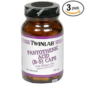 TwinLab Pantothenic Acid (B-5) Caps, 500 mg, 100 Capsules (Pack of 3)