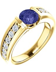 10K Yellow Gold 6.00mm Round Cut Tanzanite and Diamond Ring -- LIFETIME WARRANTY