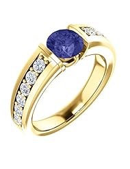 14K Yellow Gold 6.00mm Round Cut Tanzanite and Diamond Ring -- LIFETIME WARRANTY