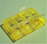 7 Day Pill Box Organizer Peek-a-box 7 Compartments Color Transparent Yellow- Made in the USA