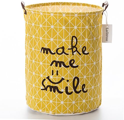 Lavinrose Foldable Large Cylindric New Canvas Fabric Storage Bin Storage Basket Organizer for Kid's Room Toy Storage, Laundry Hamper for Blouse T-shirt Underwear etc (Yellow)