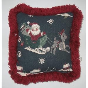 Small Santa with Reindeer Sleigh Christmas Pillow 8 X 8 Inches