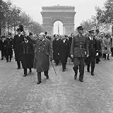 Winston Churchill and General Charles de Gaulle walk down the Avenue des Champs-Elysee duirng the French Armistice Day parade in Paris, 11 November 1944. from The Imperial War Museum (THIS IS AN ART PRINT)