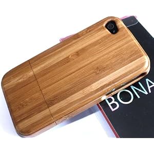 Light Luxury Unique Handmade Natural Wood Wooden Bamboo Hard Case Cover for Iphone 4 4s At&t Verizon Light Brown with Bona Retail Packing Box