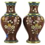 Collectible Vintage Pre-Owned Pair of Red Cloisonne Vases with Flowers and Blue Birds; 6 inches tall and 3-3/4 inches wide