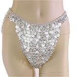 Bellydance White Brass Coin Bikini Bottom, One size fits waist or hips up to 32", Belly dancing coins add great jingling sounds
