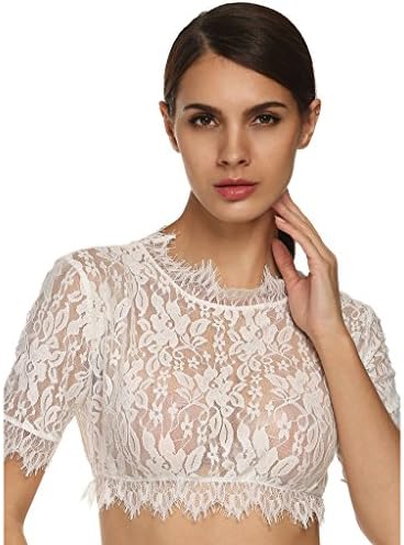Roewe Womens Sexy Clubwear Lace Crocheted Short Sleeve Tank Top
