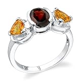 Sterling Silver 2.25 cts Oval Garnet Trillion Citrine Ring Size 7