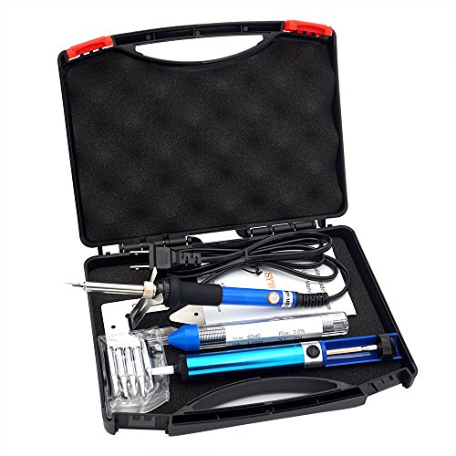 Sywon 6-in-1 Soldering Iron Kit with Carrying Case, Including 60w Temperature Adjustable Soldering Iron, Solder Wire, Solder Sucker, Solder Stand and Soldering Tips